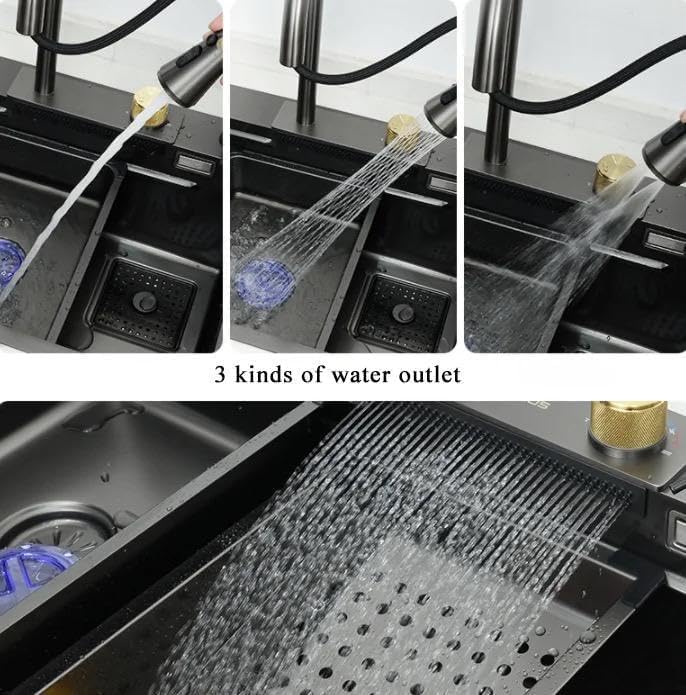 Modular Waterfall Kitchen Sink with Pull-Down Faucet – 304 Stainless Steel - Image 2