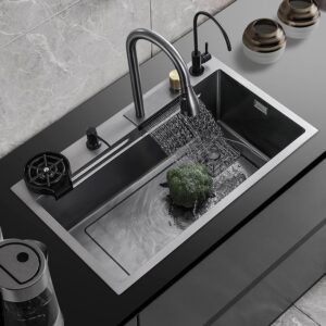 Modular Waterfall Kitchen Sink with Pull-Down Faucet – 304 Stainless Steel