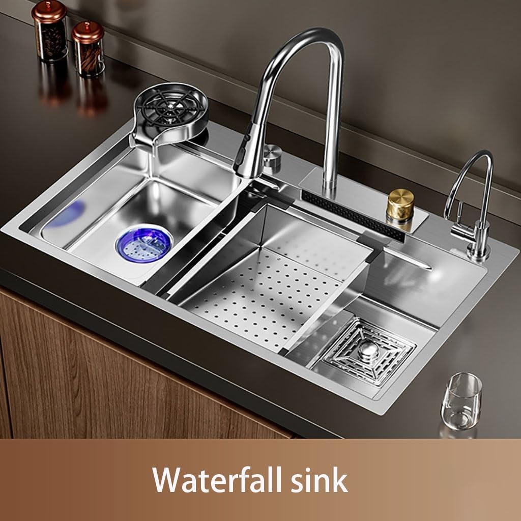 Waterfall Anti-Scratch Stainless Steel Kitchen Sink – Silver - Image 2