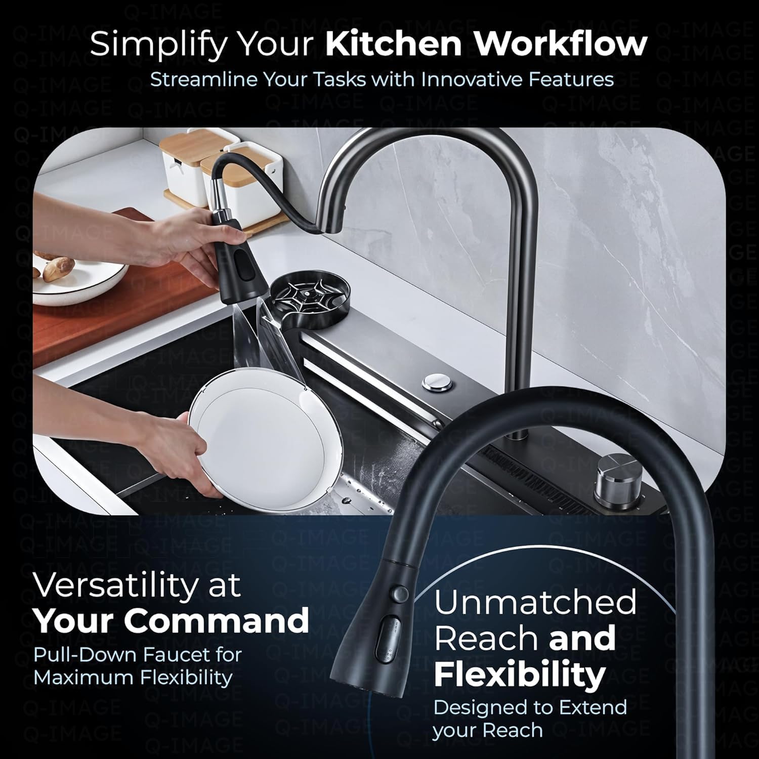 Anti-Scratch Honeycomb Kitchen Sink with Waterfall & Pull-Down Faucet – 24×18×9 - Image 2