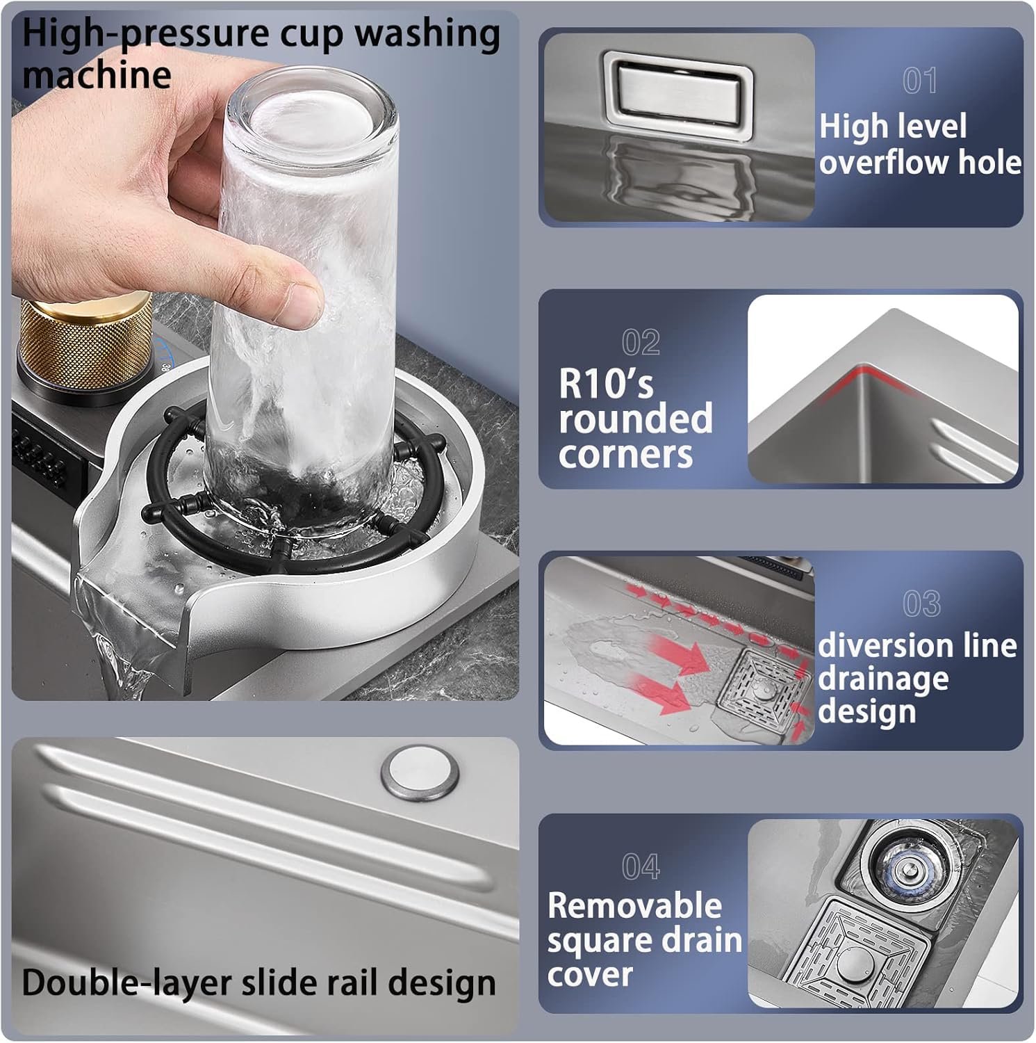 Waterfall Anti-Scratch Stainless Steel Kitchen Sink – Silver - Image 4